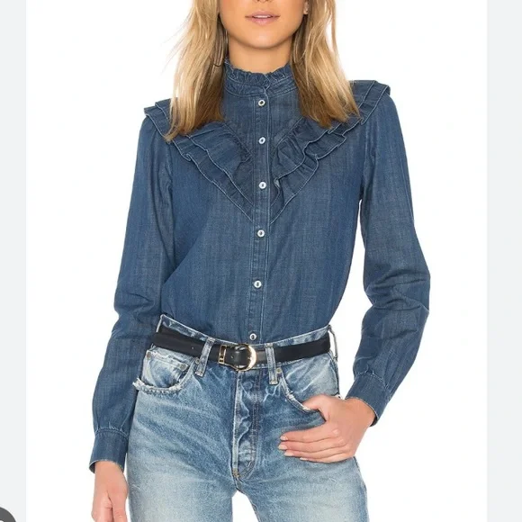 A.P.C. | Tops | Apc Ruffle Denim Button Shirt Eu 38 | Poshmark 